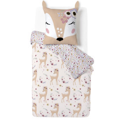 Parure de lit enfant 1 personne 140x200cm réversible motif floral rose