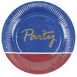 Assiette en carton Party bleu et rose x 8
