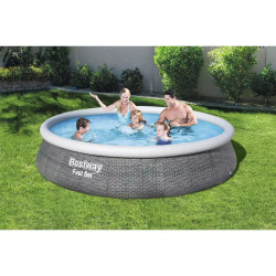 Piscine autoportante Bestway ronde design effet rotin gris Ø 396x84 cm