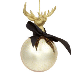 Boule de Noël en verre tête de renne doré Ø8 cm
